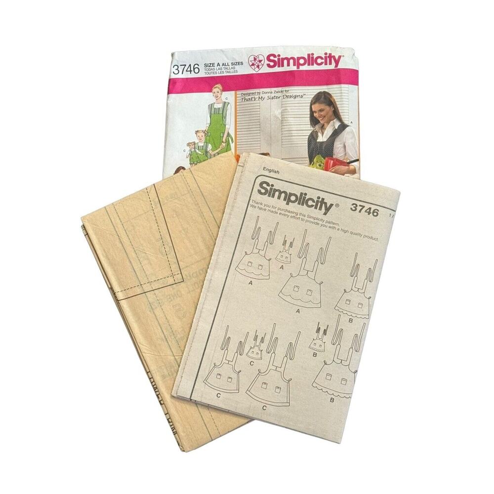 Simplicity 3746 Size‎ A Childs, Misses' & 18" Doll Aprons Sewing Pattern Uncut